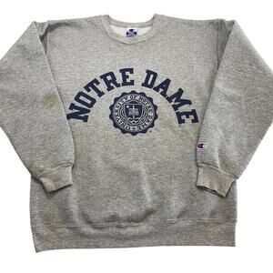 Vintage 90s Champion Brand Notre Dame Gray Crewneck Sweatshirt, Mens Size Small